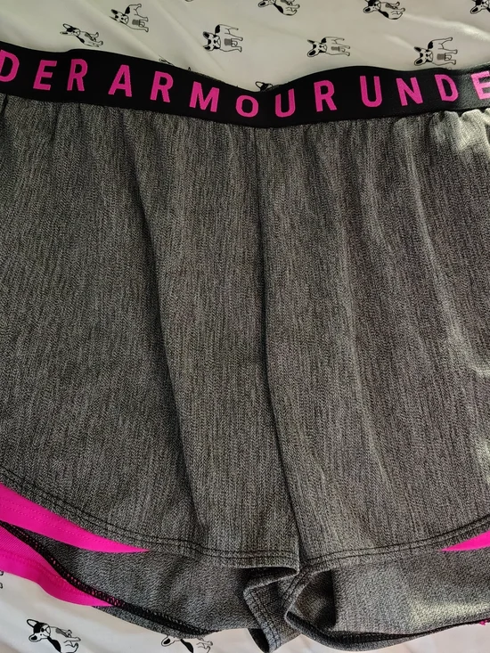 Under Armour Gray Athletic Shorts with Pink Trim - Picture 1 of 1